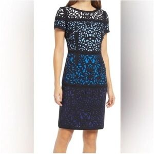 Shani Collection Blue Ombré Colorblock Laser-Cut Sheath Dress Size 12